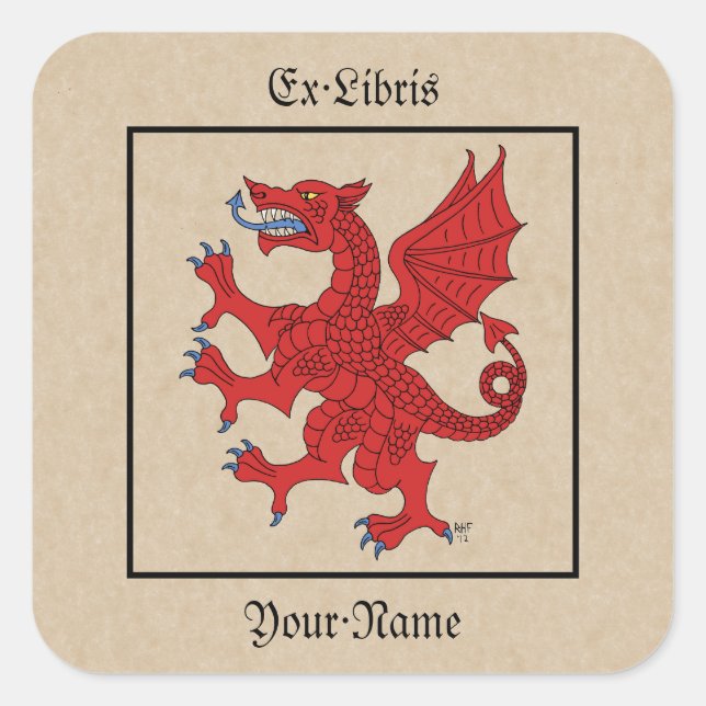 Adesivo Quadrado Dragão - Placa de Registro de Gulos Rampantes (Frente)