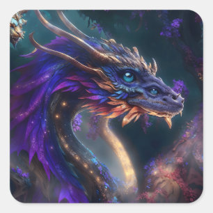 Adesivo Quadrado Dragão roxo mágico