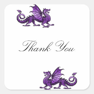 Adesivo Quadrado Dragão Roxo Obrigado Vinhetas