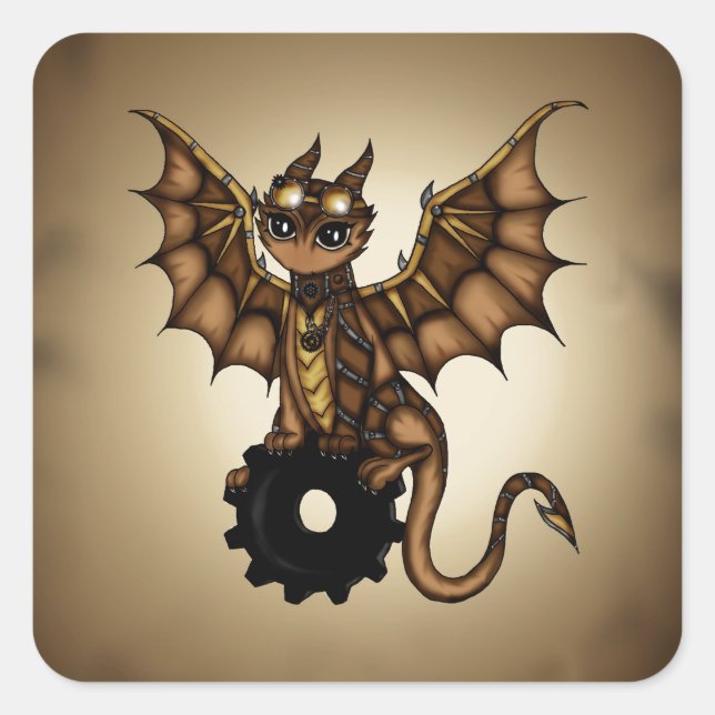 Adesivo Quadrado Dragão Steampunk (Frente)