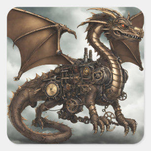 Adesivo Quadrado Dragão Steampunk