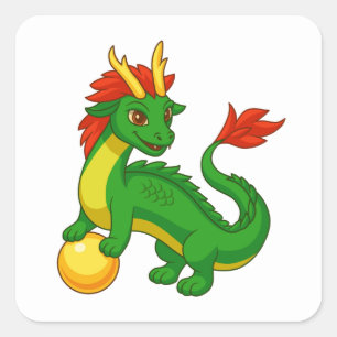 Adesivo Quadrado Dragão Verde Chinês