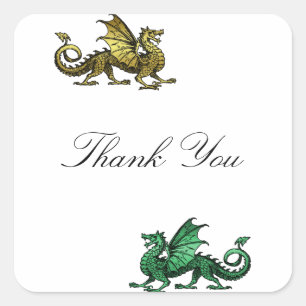 Adesivo Quadrado Dragão Verde Dourado Obrigado Vinheiros