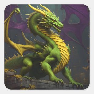 Adesivo Quadrado Dragão verde e amarelo