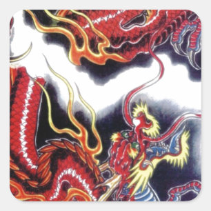Adesivo Quadrado Dragão Vermelho Japonês