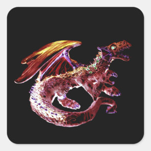 Adesivo Quadrado Dragão Vermelhos Rubi de Fantasia Personalizáveis