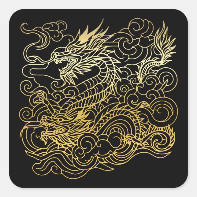 Adesivo Quadrado Dragões Chineses (Frente)