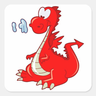 Adesivo Quadrado Dragon302 RED CARTOON DRAGON CUTE FELIZMENTE KIDS 