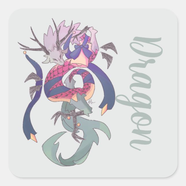 Adesivo Quadrado Dragon, draak sticker (Frente)