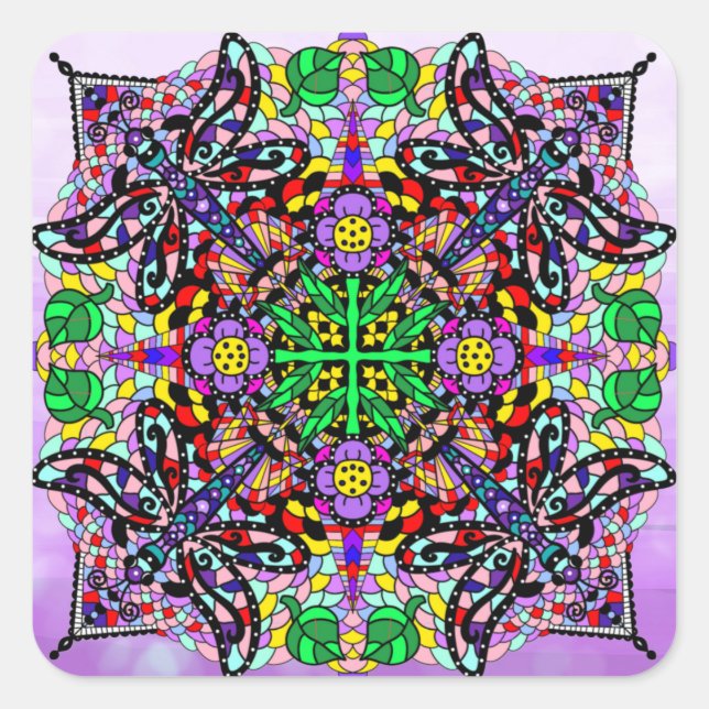 Adesivo Quadrado Dragonfly e Flor Mandala Coloridas (Frente)