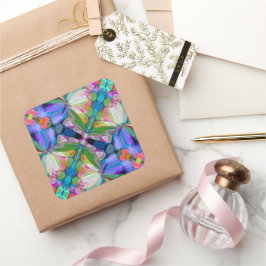 Adesivo Quadrado Dragonfly Garden Abstrato Floral
