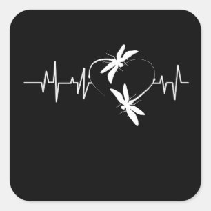 Adesivo Quadrado Dragonfly Lover Gift Dragonfly Heartbeat Engraçad