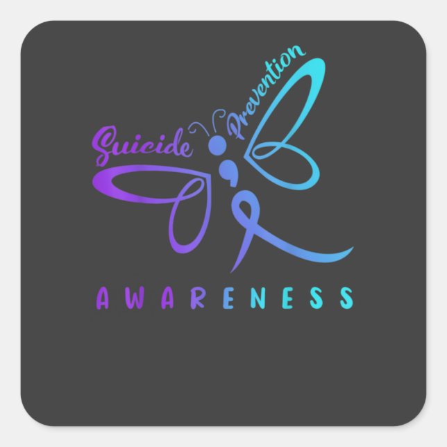 Adesivo Quadrado Dragonfly Suicida Prevention Awarice T-Shirt (Frente)