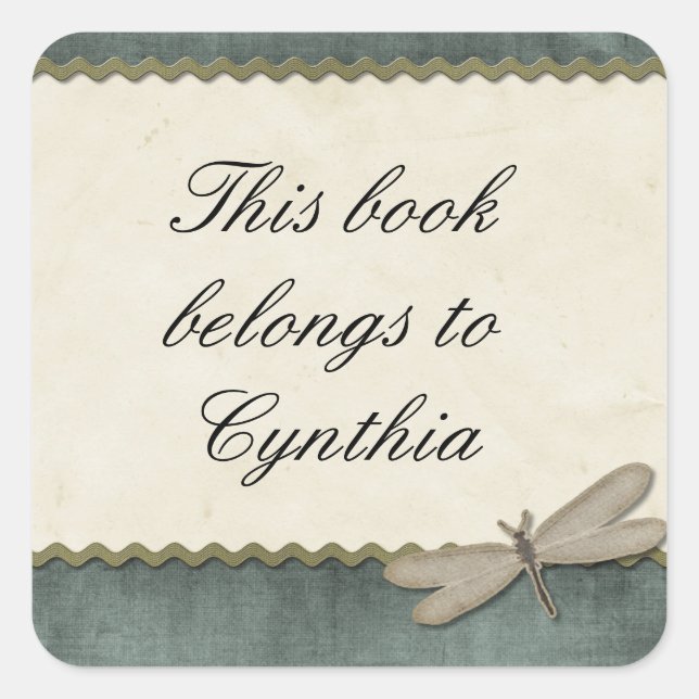 Adesivo Quadrado Dragonfly Verde e Faixa de Opções Personalizadas (Frente)