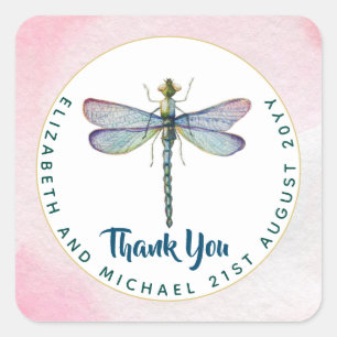 Adesivo Quadrado Dragonfly Watercolor Floral WedBudget