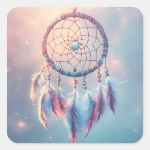 Adesivo Quadrado Dream Catcher com Penas e Miçangas Suaves