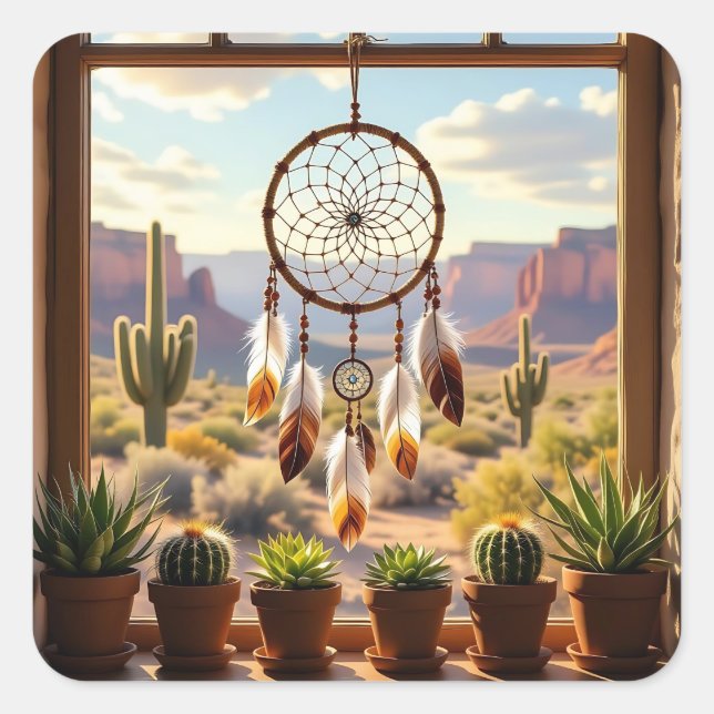 Adesivo Quadrado Dreamcatcher, Desert Canyons, Cacti   (Frente)