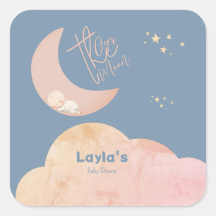 Adesivo Quadrado Dreamy Baby Over the Moon Chá de fraldas Sticker