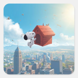 Adesivo Quadrado Dreamy Beagle Floating City Comic Illustration