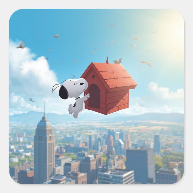 Adesivo Quadrado Dreamy Beagle Floating City Comic Illustration (Frente)