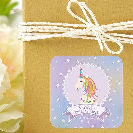 Adesivo Quadrado Dreamy Magical Rainbow Unicorn Girly Birthday