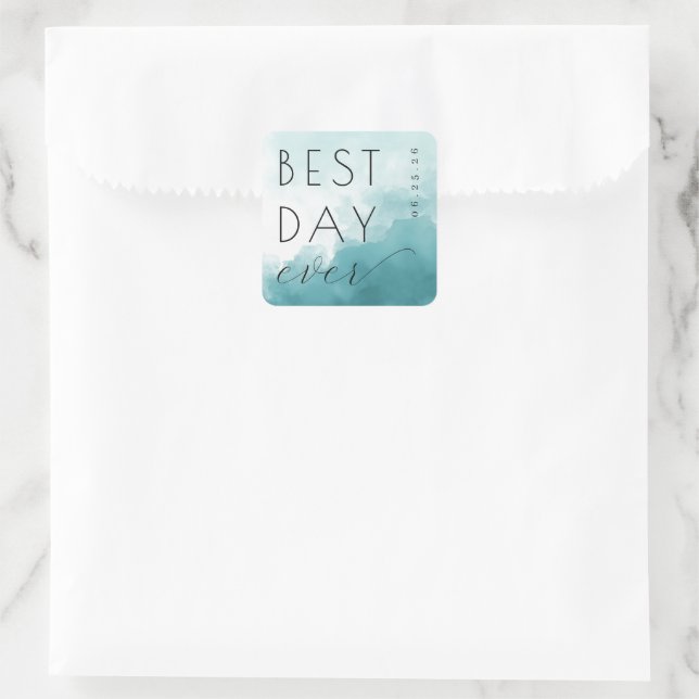 Adesivo Quadrado Dreamy Teal Watercolor Celebration (Bolsa)