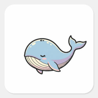 Adesivo Quadrado Dreamy Whale – Cute Kawaii Animal Illustration