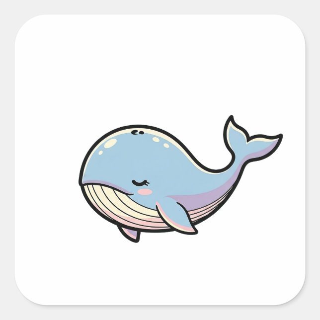 Adesivo Quadrado Dreamy Whale – Cute Kawaii Animal Illustration (Frente)