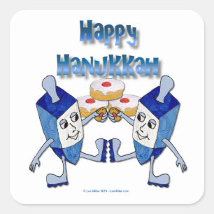 Adesivo Quadrado Dreidels Dançantes e Rosquinhas de Hanukkah