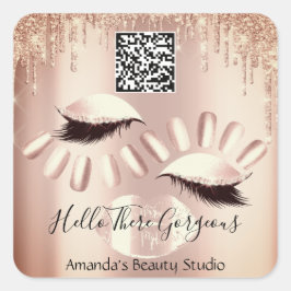 Adesivo Quadrado Drives de logotipo QRCoce Unhas Lash Obrigado Rosa