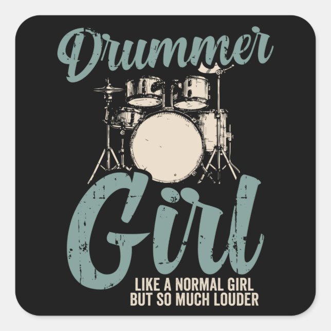 Adesivo Quadrado Drummer Girl | Presente do tambor (Frente)