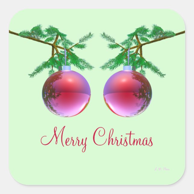 Adesivo Quadrado Duas Bolas de Natal Vermelhas (Frente)