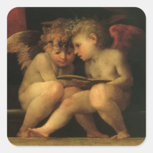 Adesivo Quadrado Duas Cherubs Lendo por Rosso Fiorentino, Angels