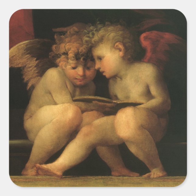 Adesivo Quadrado Duas Cherubs Lendo por Rosso Fiorentino, Angels (Frente)