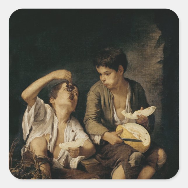 Adesivo Quadrado Duas crianças comendo melão e uva, 1645-46 (Frente)