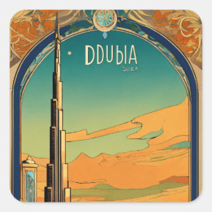 Adesivo Quadrado Dubai Dreamscape - Graphic Style Art Nouveau Postc