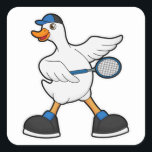 Adesivo Quadrado Duck at Tennis with Tennis racket & Cap<br><div class="desc">This design is the perfect gift for a birthday,  Christmas and other celebrations. It is suitable for women,  men and kids.</div>