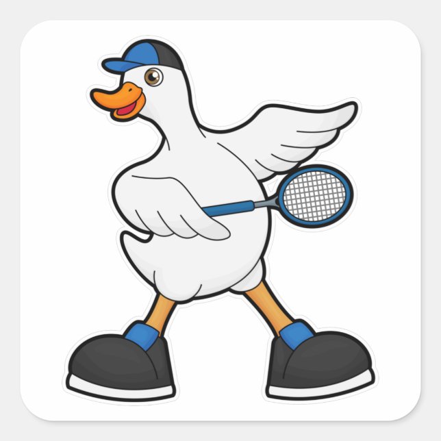 Adesivo Quadrado Duck at Tennis with Tennis racket & Cap (Frente)