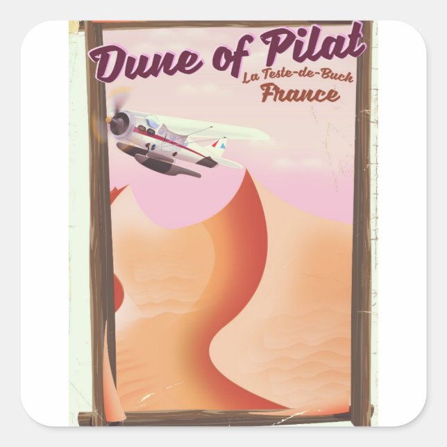 Adesivo Quadrado Duna de Pilat, cartaz de viagem vintage da França  (Frente)