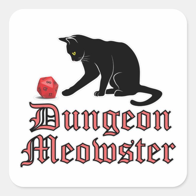 Adesivo Quadrado Dungeon Meowster Engraçado Gato RPG com Dice (Frente)
