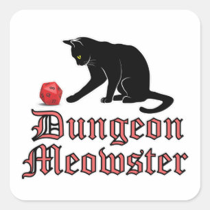Adesivo Quadrado Dungeon Meowster Engraçado Gato RPG com Dice