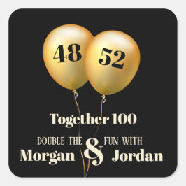 Adesivo Quadrado Dupla Celebração Conjunto Aniversário Ouro e Preto