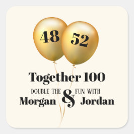 Adesivo Quadrado Dupla Celebração Conjunto Aniversário Ouro e Preto