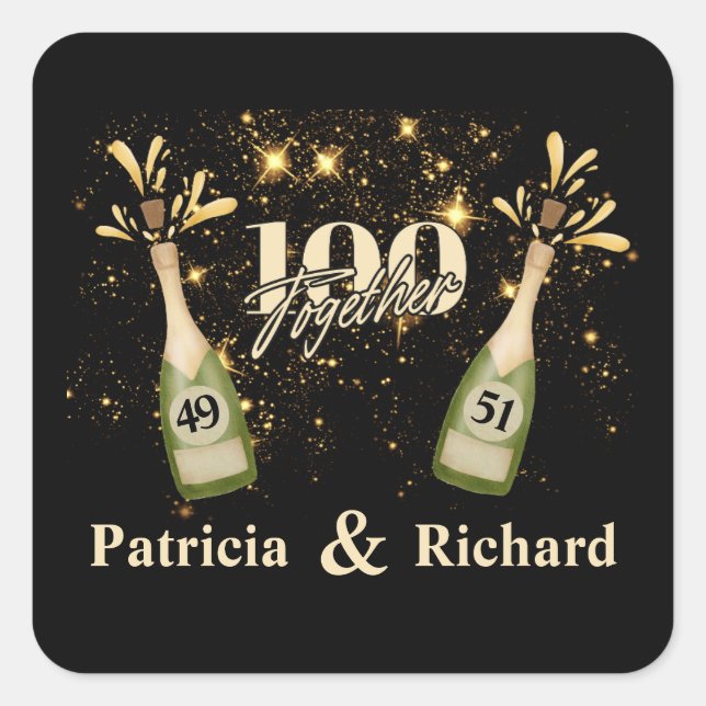 Adesivo Quadrado Dupla Celebração de Aniversário Conjunta Duas Veze (Frente)