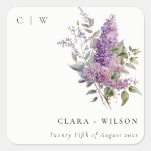 Adesivo Quadrado Dusky Watercolor Lilac Cottage Casamento Floral