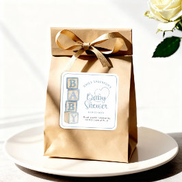 Adesivo Quadrado Dusty Blue Baby Blocks Baby Shower Favor Sticker