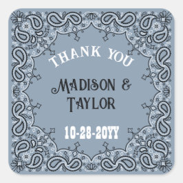 Adesivo Quadrado Dusty Blue Bandana Obrigado Casamento Ocidental