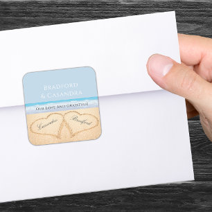 Adesivo Quadrado Dusty Blue Beach Wedding 2 Hearts in the Sand