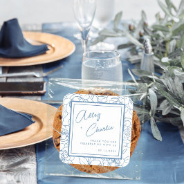 Adesivo Quadrado Dusty Blue Botanic Weding Favor Obrigado