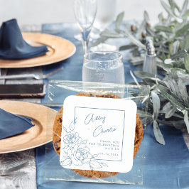 Adesivo Quadrado Dusty Blue Botanic Weding Favor Obrigado